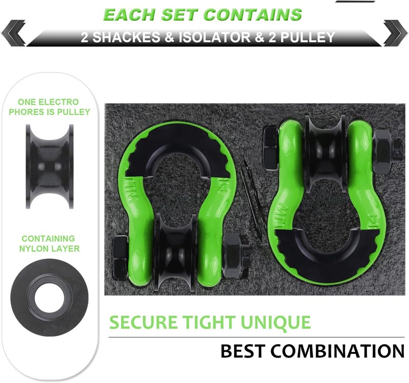 AMBULL Upgraded Snatch Block, 3/4" D Ring Shackle (2 Pack) 22,000lb Break Strength with Towing Pulley, Heavy Duty Offroad Recovery Accessory for Truck, Tractor, ATV & UTV (Green) - Image 5